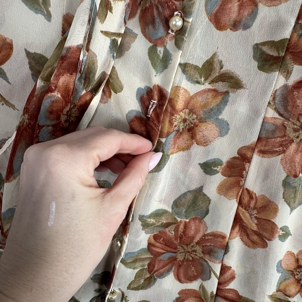 Paris Blues VTG 90s Floral Maxi Dress Sz 11 Cream Button Front Sheer Prairie - Picture 8 of 16
